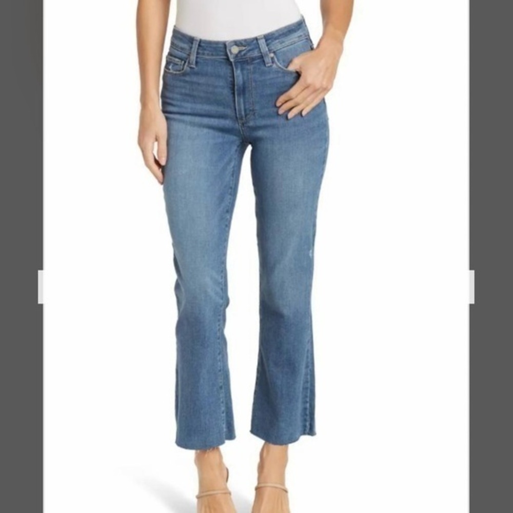 Paige Rory Crop Flare Raw Hem Denim Jeans in Zynn Size 28